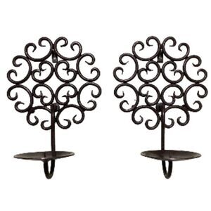 TREE OF LIFE Pair of Circle Candle Holder Wall Sconces 10 x 6.5 inches